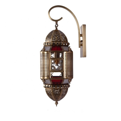 quality Garden Waterproof Vintage Copper Wall Light With Colored Shade factory