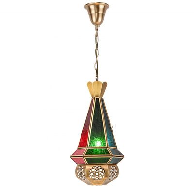 Good price Moroccan Exotic Style Xinjiang Restaurant Lamp Hotel Homestay Hollow Carved Brass Glass Pendant Lamp online